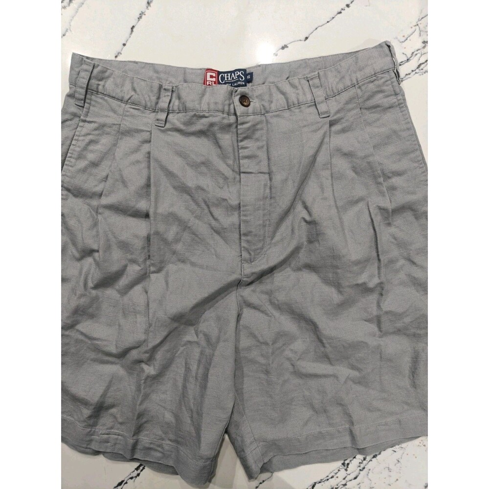 Vintage Chaps Ralph Lauren Men's Size 36 Grey Pleated Shorts Linen Cotton Blend